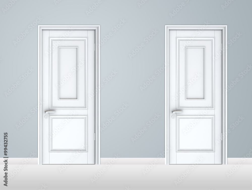 White closed door template, isolated on white background.