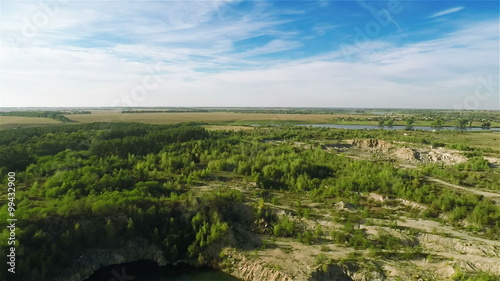Aerial shot: Flying Over Quarry Lake
