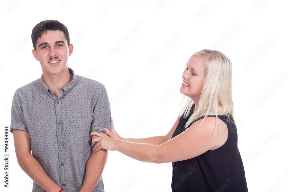 young caucasian couple or siblings in studio young caucasian couple or siblings in studio