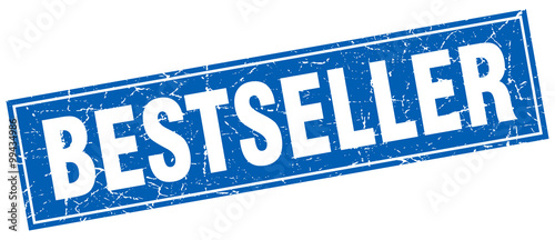 bestseller blue square grunge stamp on white