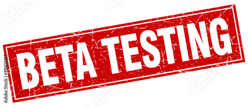 beta testing red square grunge stamp on white