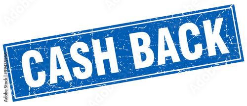 cash back blue square grunge stamp on white