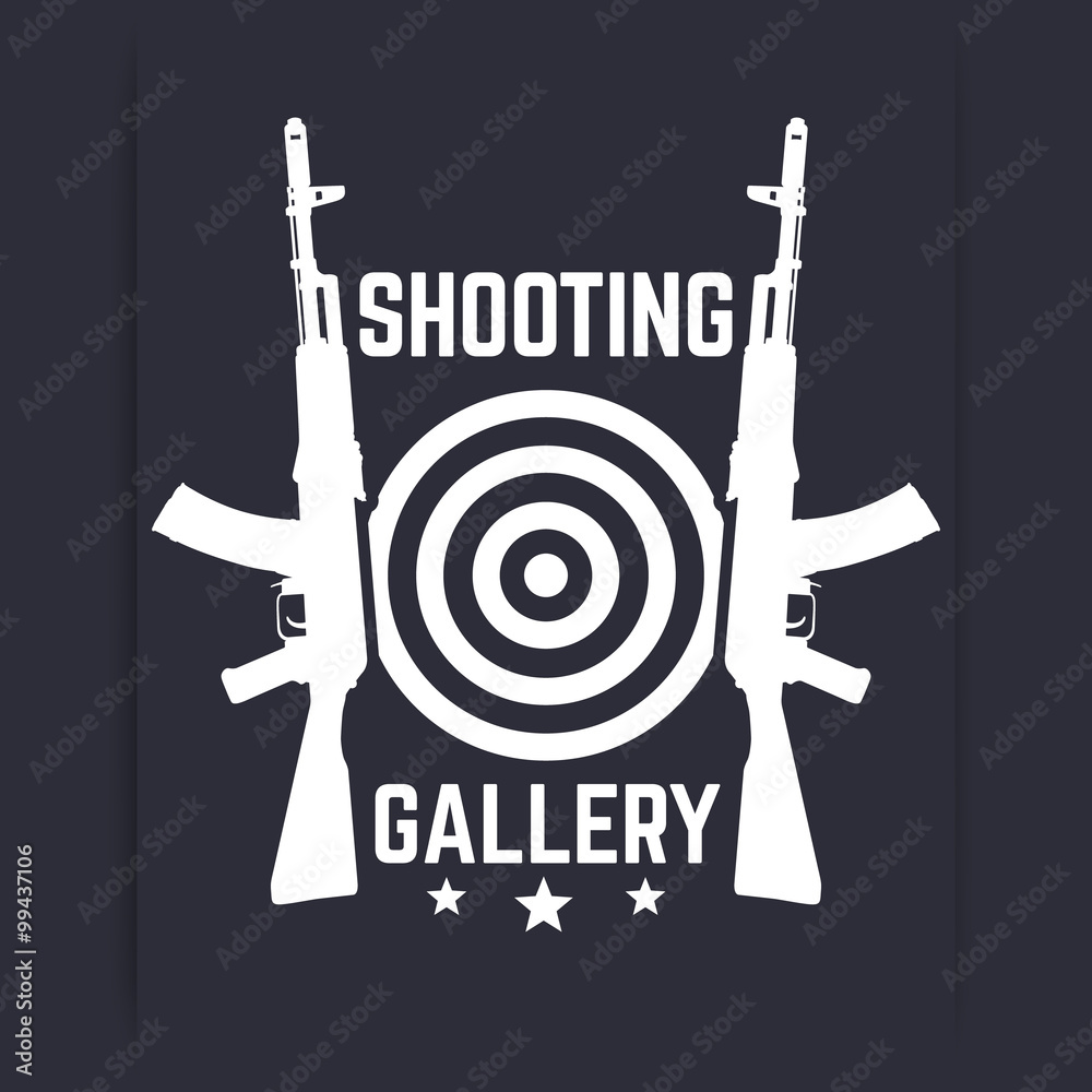 Shooting Gallery logo, sign, emblem with assault rifles, soviet