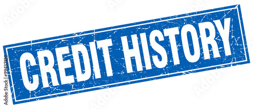 credit history blue square grunge stamp on white