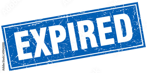 expired blue square grunge stamp on white