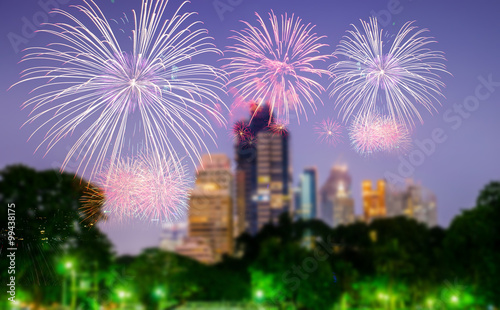 fire work on blur city scape background