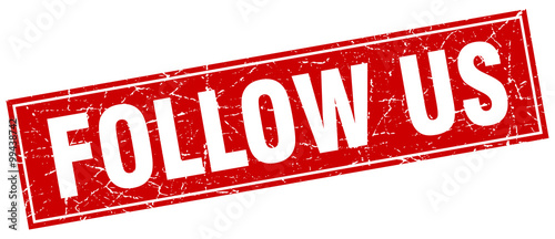 follow us red square grunge stamp on white
