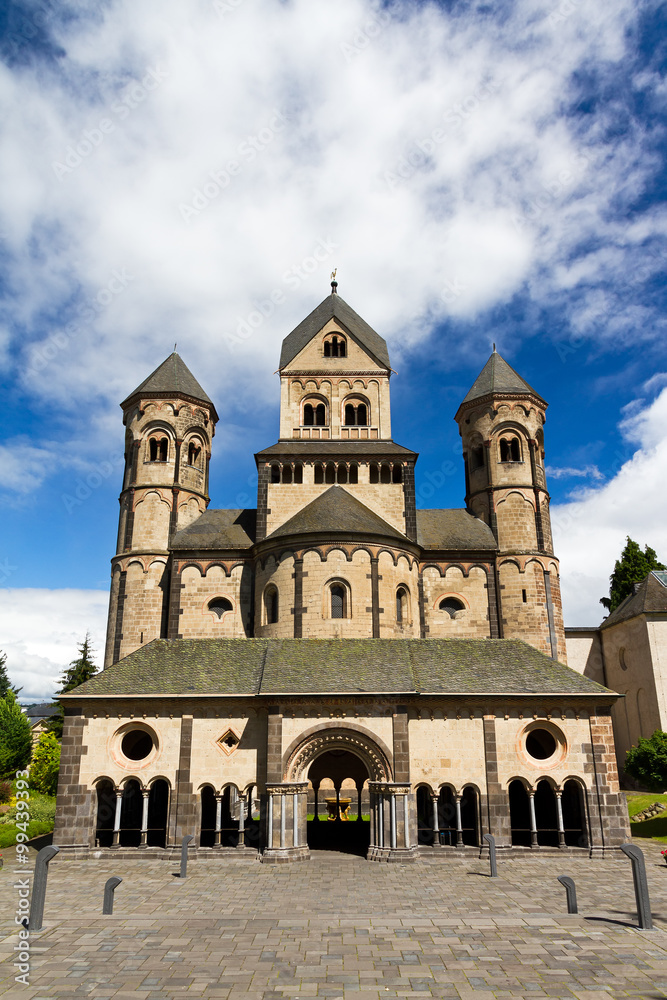 Front view of the old benedictine abbey  of Maria Laach, Germany, first founded in 1093