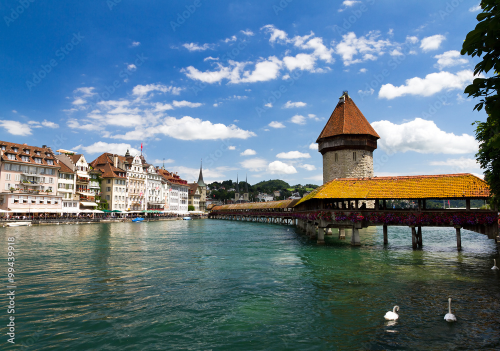 Chapel Bridge over the river Reuss in Lucerne, Switzerland