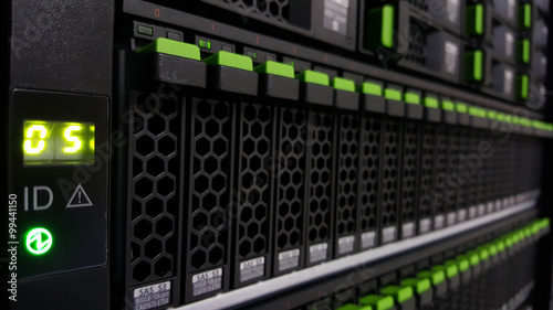 фотографія Close up array disk storage in data center