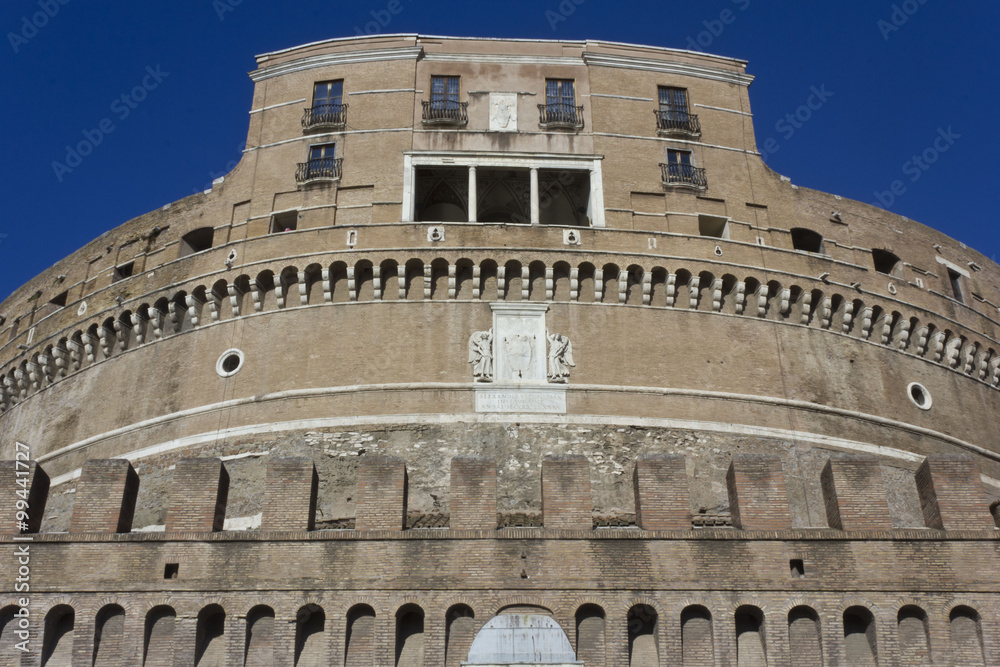 Architectural close up of Castel Sant'Angelo frontal Facade in Rome, Italy