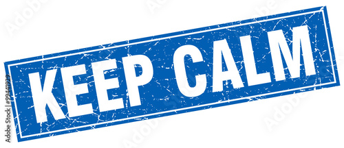 keep calm blue square grunge stamp on white