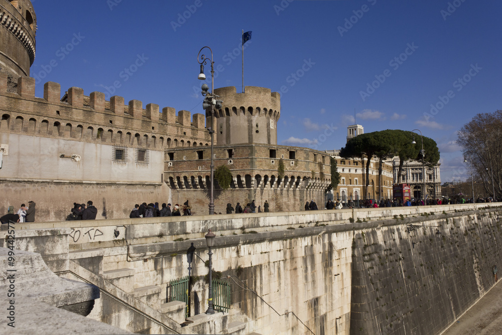 Side of Sant'Angelo Castle in Rome, on the Tiber river edge