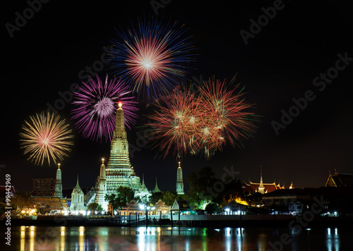 Countdown 2016 at Wat Arun temple / Happy new year 2016, countdown 2016 at Wat Arun temple with fireworks, Bangkok, Thailand.
