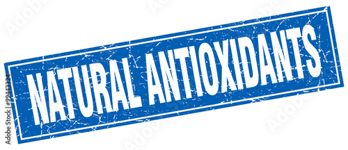 natural antioxidants blue square grunge stamp on white