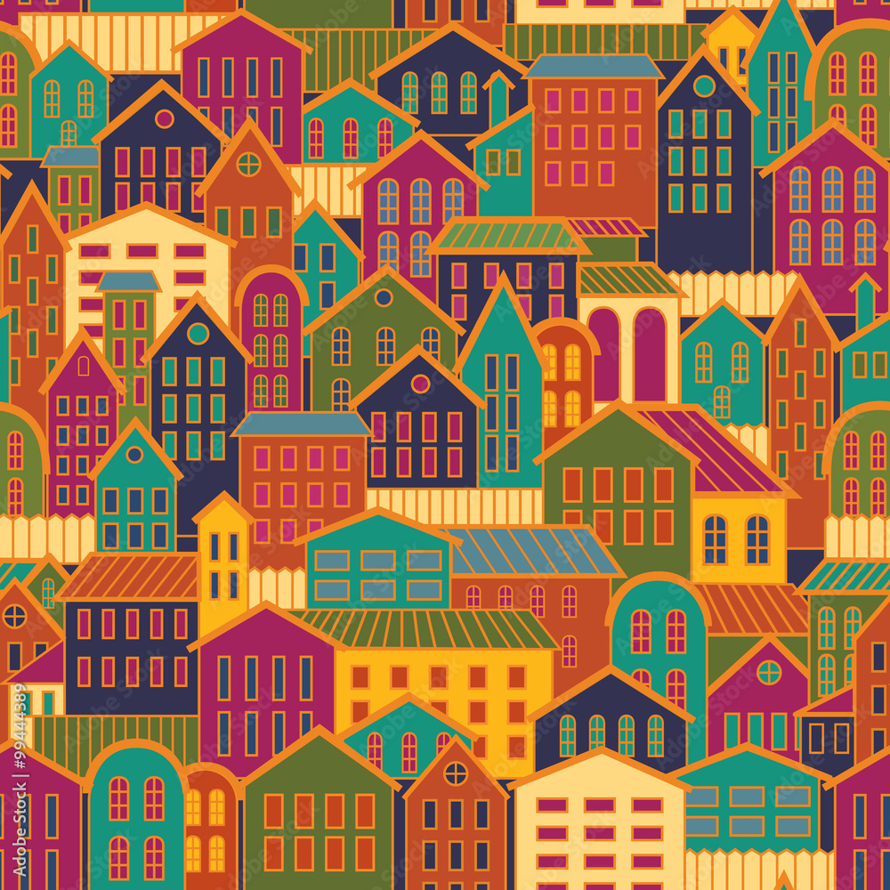 Colorful Seamless Town Background.
