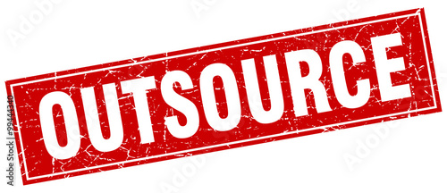 outsource red square grunge stamp on white