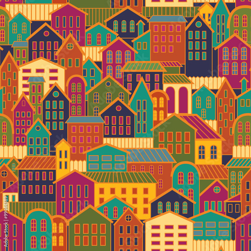 Colorful Seamless Town Background.