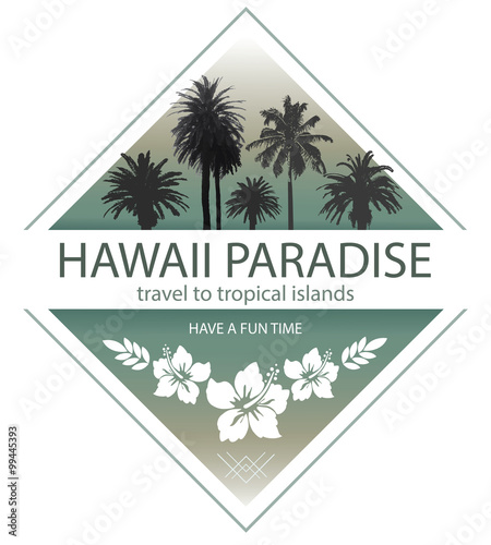 Hawaii Paradise. Summer Travel Background with Palm Trees and Hibiscus.