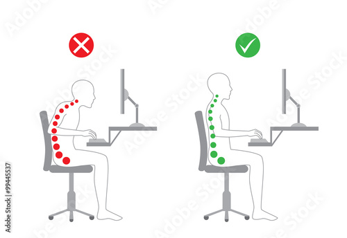 Correct body alignment in sitting working with computer