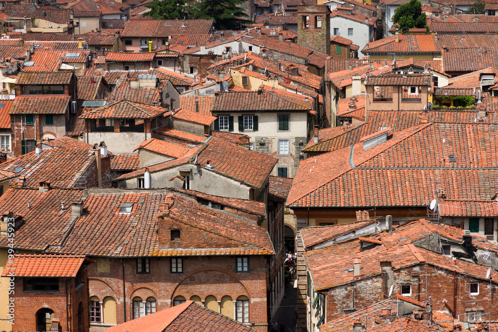 Italian houses in the city of Lucca seen from above