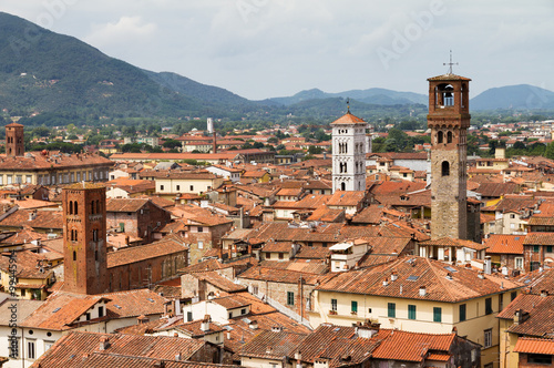 View from the Guinigi tower over the city of Lucca in Tuscany, Italy.  © dennisvdwater
