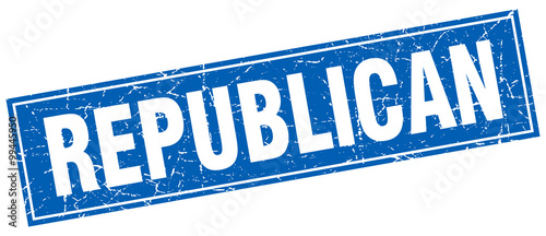 republican blue square grunge stamp on white
