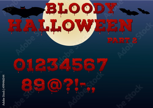 Halloween bloody alphabet. Part 2. Numbers and symbols. Vector illustration
