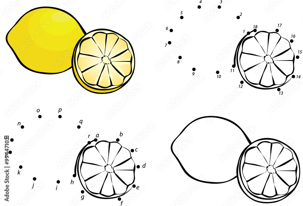 Cartoon lemon. Vector illustration. Coloring and dot to dot game Stock ...