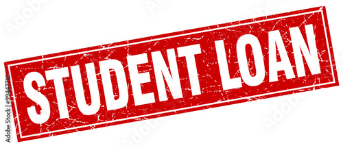 student loan red square grunge stamp on white