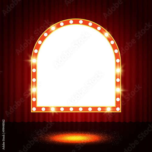Shining retro banner on stage curtain