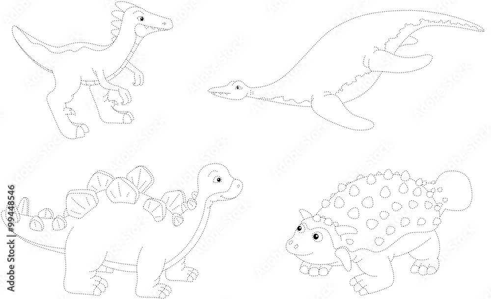 Set of parasaurolophus, ankylosaurus, ichthyosaurus and stegosau Set of parasaurolophus, ankylosaurus, ichthyosaurus and stegosau