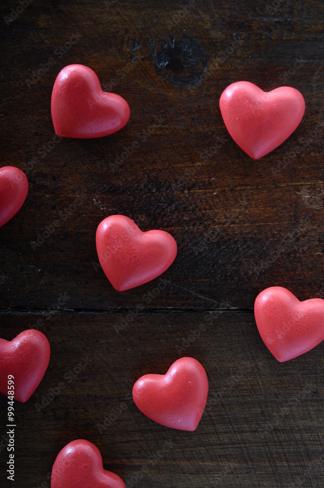 Three red heart on wooden background Three red heart on wooden background