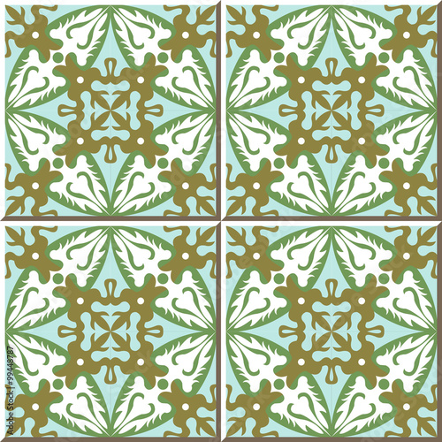 Vintage seamless wall tiles of round cross kaleidoscope, Moroccan, Portuguese. 