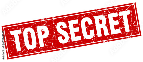 top secret red square grunge stamp on white