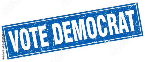 vote democrat blue square grunge stamp on white