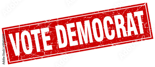 vote democrat red square grunge stamp on white
