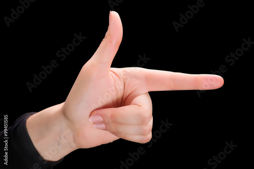 Female hand gesture of poin...