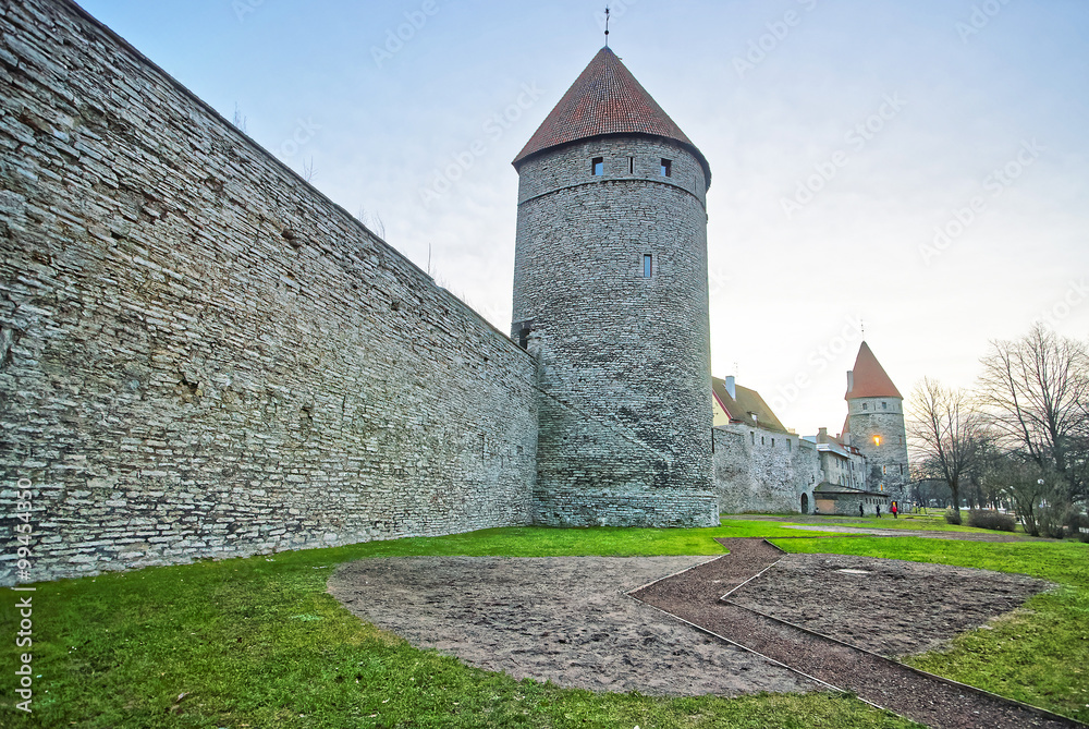 Towers of the city wall in the Old city of Tallinn in Estonia