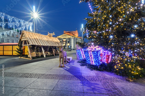 Traditional street market and Christmas tree in Main Market Squa