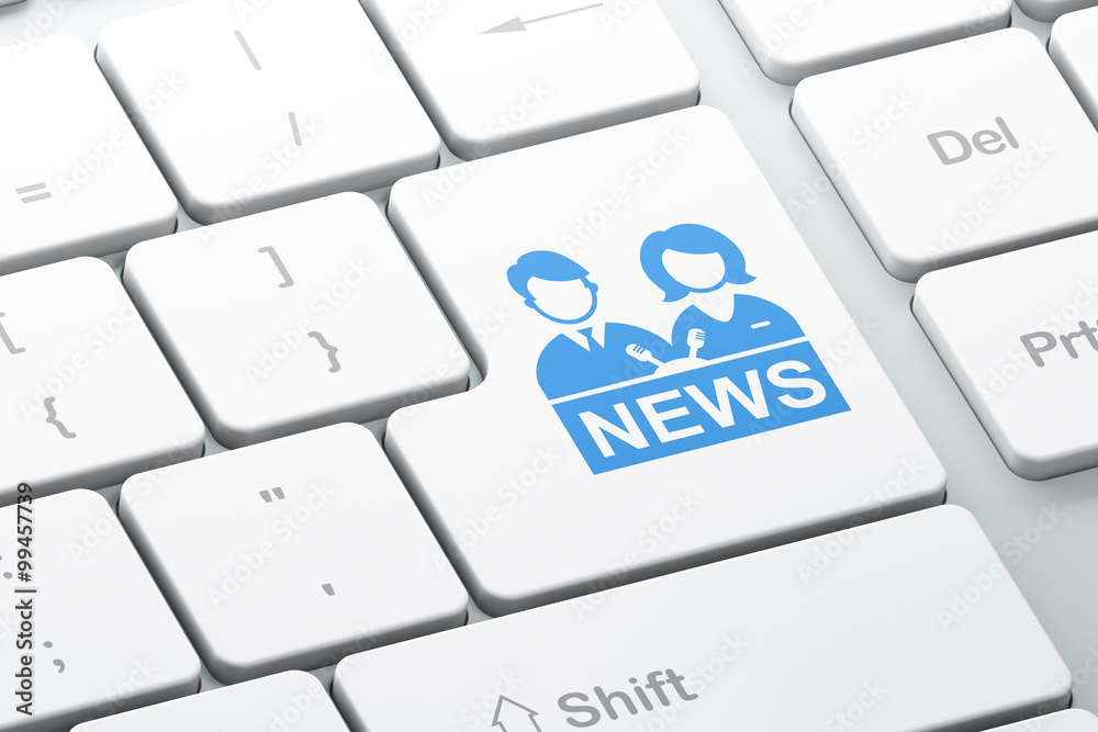 News concept: Anchorman on computer keyboard background