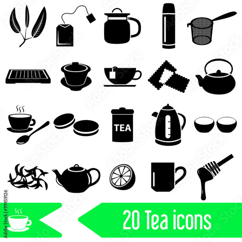 tea theme black simple icons set eps10