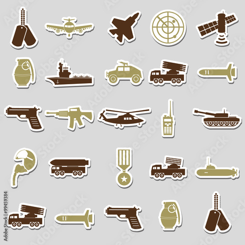 military theme simple stickers icons set eps10