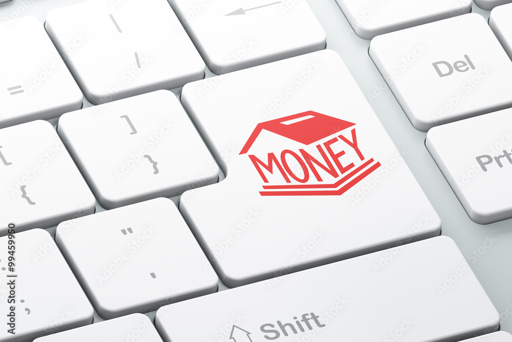 Money concept: Money Box on computer keyboard background Money concept: Money Box on computer keyboard background