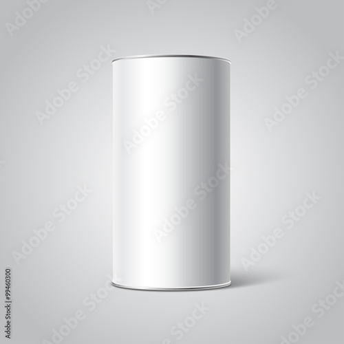 Mockup of White Blank Tincan packaging. Tea, coffee, dry products, gift box. Place your design.