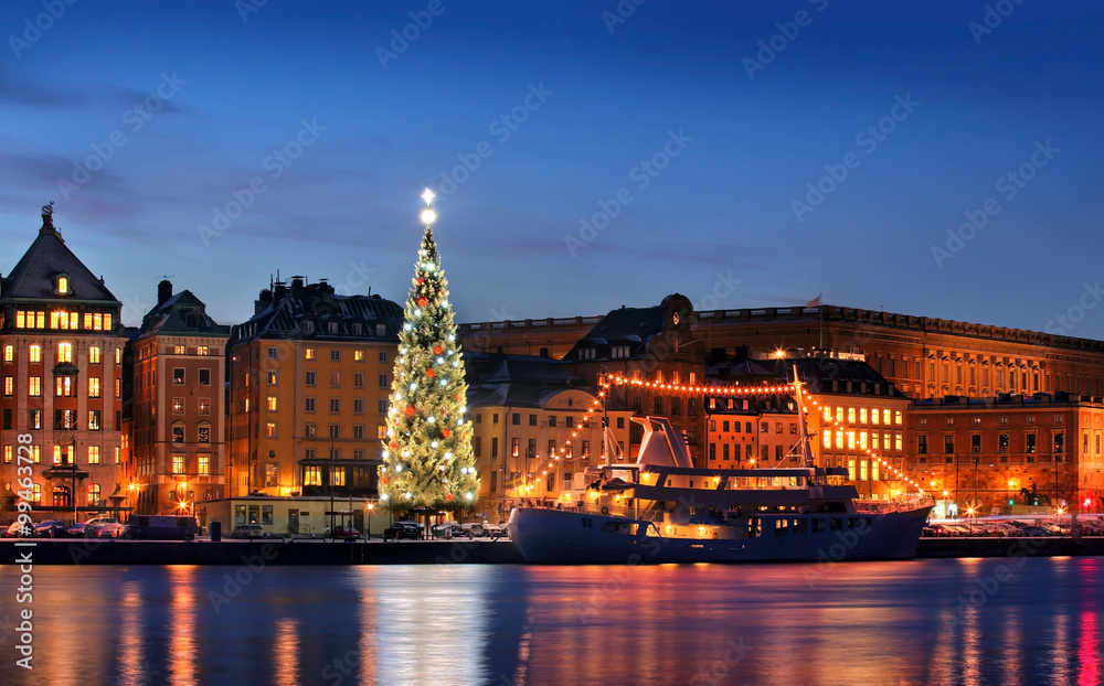 .Stockholms old city with christmas tree