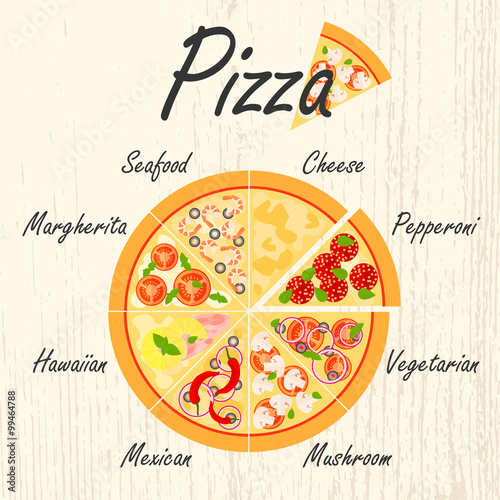 Set of flat pizza icons.