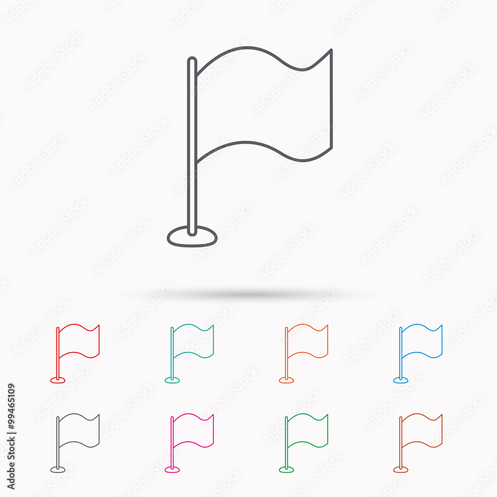 Waving flag icon. Location pointer sign. Waving flag icon. Location pointer sign.