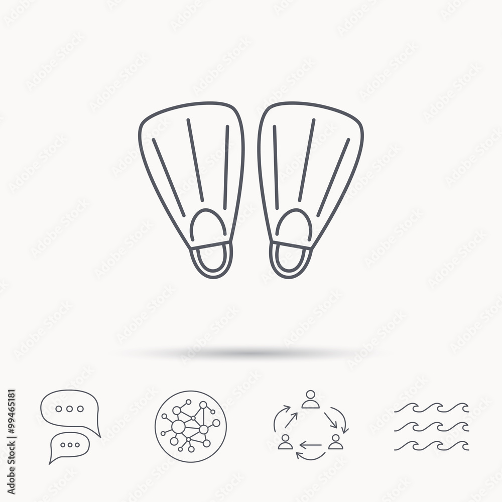 Swimming flippers icon. Diving sign. Swimming flippers icon. Diving sign.