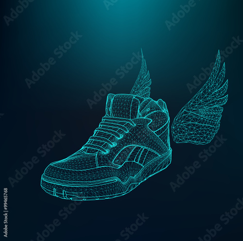Vector illustration eps 10 of Sport shoes for running. Scope of lines and dots. Molecular lattice. The structural grid of polygons.